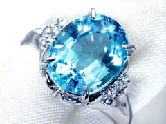 【ジュエリー極】煌めくスカイブルー！極上超大粒天然ブルートパーズ5.41ct＆ダイヤ0.06ct 高級Pt900リング h9174mu【送料無料】