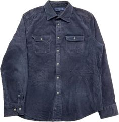 【極上のコーデュロイシャツ ・ベロアのような美しい光沢感・NAUTICA（ノーティカ）】NAUTICA コーデュロイシャツ ・ライトアウター（シャツジャケット風）紺 L サイズ　僅かな擦れあり