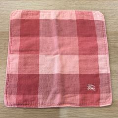 BURBERRY 버버리 수건 손수건 핑크 체크 무늬 호스 로고 자수 핸드 타올