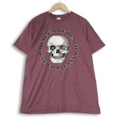 大きいサイズ メンズXL GILDAN スカルプリントTシャツ 半袖Tシャツ 実寸胸囲118cm パープル系 tc-0222