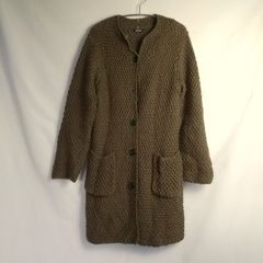 M1-04727 【Women】JOURNALSTANDARD (ジャーナルスタンダード) 長袖 ノーカラーロングニットカーディガン (M) 全体的に毛羽立ち有、糸ほつれ 第２ボタン欠け 右ベルトループちぎれ有り K-冬
