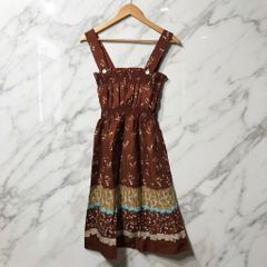【美品】vintage レトロ 日本製 コットン100％ ブラウン 花柄 ティアード キャミワンピース サロペット 茶 レトロ調