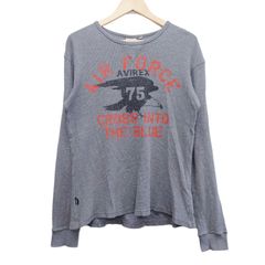 AVIREX アヴィレックス 長袖Tシャツ グレー 灰色 ワッフル サーマル アメリカンイーグル 75 イーグルプリント ミリタリー アメカジ ストリート ヴィンテージ レトロ メンズ レディース ユニセックス 古着 ロンT クルーネック コットン 定番999