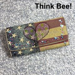 Think Bee! シンクビー 長財布 アメリカ国旗柄 タペストリー ラインストーン ハート マルチカラー