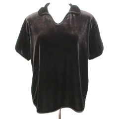 スティーブンアラン Steven Alan 23SS VELOUR SKIPPER NECK PULLOVER ベロアカットソー スキッパー 半袖 プルオーバー ダークブラウン 8217-222-0420 /X