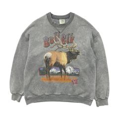 古着 USA製 90S ヴィンテージ 前V ガゼット スウェット トレーナー ヘラジカ アニマル プリント メンズM チャコール BD3937