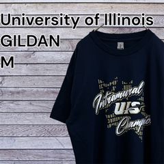 【好配色・US古着】USA古着 2010年代 GILDAN ギルダン イリノイ大学 カレッジ系 Tシャツ サイズM ネイビー メンズ