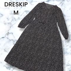ドレスキップ ワールド 変形ドット柄ワンピース M 黒×白 ウエストリボン付