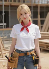 【アートポスター】 blonde girl construction site smile tools bandan #X2A2A