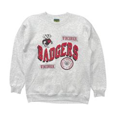 古着 USA製 90S ウィスコンシン大学 カレッジ ヴィンテージ スウェット トレーナー バッキー君 プリント メンズL グレー BD3940