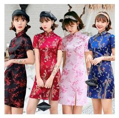 中華服 レディース チャイナドレス ミニ丈 チャイナ服 花柄 クラシカル 中華民族衣装 チーパオ 春夏用 チャイナ制服 コスチューム ハロウィン コスプレ 仮装 衣装 イベント 撮影 日常 民族風 復古風 演出服 パーティー 古典漢服