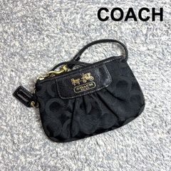 COACH コーチ リストレット ポーチ 小物入れ シグネチャー ブラック ゴールド金具