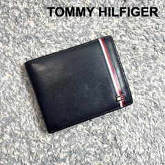 TOMMY HILFIGER トミーヒルフィガー 二つ折り財布 ネイビー レザー シグネチャーストライプ