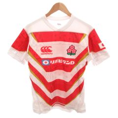 カンタベリー CANTERBURY 美品 日本代表 2019年 レプリカユニフォーム ラグビーシャツ Vネック 半袖 ストライプ柄 M 赤 レッド /SJ
