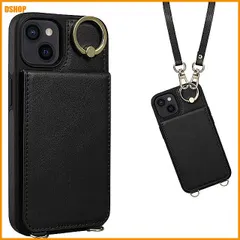 【即納】送料無料★iPhone 13 用 背面 手帳型ケース ショルダーストラップ カード収納 スマホケース ブラック