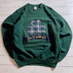 【USA製】90s Vintage FRUIT OF THE LOOM SWEATSHIRT フルーツオブザルーム グリーン 緑 SOUTH BUFFALO クローバー チェック柄 アメリカ製 スウェットシャツ ヴィンテージ 古着 #26233