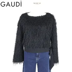 ガウディ GAUDI レディース カットソー ドロップショルダーフェザーデザイントップス ブラック系(サイズ/XS)uw0120
