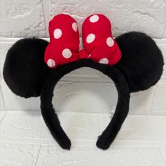 東京ディズニーリゾート ミニー カチューシャ 黒 ファー 赤白ドット リボン
