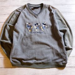【フェードあり/希少ミッキー】90s 夕方MICKEY MOUSE V-NECK SWEATSHIRT ミッキーマウス グレー ミッキー柄 ディズニー Jerry Leigh Vネック スウェットシャツ ヴィンテージ 古着 #26238
