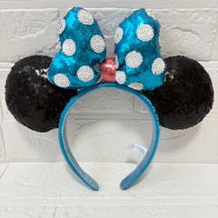 東京ディズニーリゾート ミッキー カチューシャ 青 スパンコール 水玉 リボン