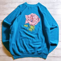 【USA製】80s～90s TULTEX SWEATSHIRT タルテックス ブルー 青 ローズ 薔薇 フラワー柄 USA製 スウェットシャツ ヴィンテージ 古着 #26240