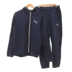 プーマ PUMA セットアップ スウェットパーカー イージーパンツ テーパード アンクル丈 ジャージ フルジップ 長袖 ポケット ロゴ L 紺 ネイビー /IB ■AWS1