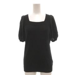 ビーシービージーマックスアズリア BCBGMAXAZRIA ニットソー スクエアネック 絹 シルク カシミヤ混 パフスリーブ 半袖 S 黒 ブラック /UU ■AWS1