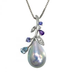 タサキ TASAKI マベパール ブローチ＆チャーム ネックレス ダイヤモンド 0.05ct K18WG 11.5g 2WAY レディース【中古】