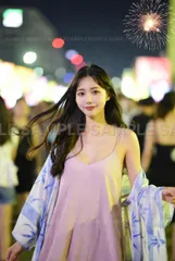 【アートポスター】浴衣美女 夜祭り 花火大会 笑顔 清楚な女性 ポートレート #X3019