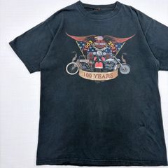 【激レア】ハーレーダビッドソン 100周年 記念Tシャツ 黒 両面プリント バイク アメカジ 古着 ヴィンテージ フェード グランジ ボロ【1373】