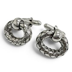 美品□BOTTEGAVENETA ボッテガヴェネタ SV925 イントレチャート カフスボタン カフリンクス シルバー 重量14.4g メンズ ケース付き
