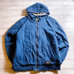 【希少アウトドア】EDDIE BAUER FLEECE JACKET エディーバウアー ブルー 青 ボアフリースライニング フード付き フルジップ ジャケット メンズS 古着 #26263
