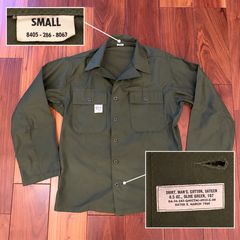 60年代 米軍 実物 US.Army Shirt, Man's, Cotton, Sateen, 8.5 OZ. Olive Green-107 OG-107 デッドストック ユーティリティシャツ 筒袖