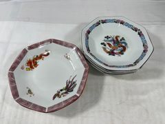 中華皿　八角皿　5点セット　山多陶苑　耐酸 431　山揚特製　M三325　食器　皿　中皿　チャーハン皿　チャーハン　炒飯　中国　中華　料理　龍　昭和レトロ　昭和　レトロ