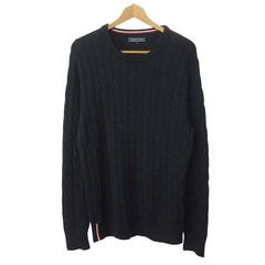 トミーヒルフィガー TOMMY HILFIGER ニット セーター クルーネック 長袖 アラン編み ウール ナイロン ポリウレタン L ネイビー