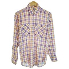【中古】　Levi's　チェックシャツ　80s vintage　80年代　OLD　長袖　トップス　レギュラーカラー　胸ポケット　白タブ　スモールe　アメカジ　古着　/1591