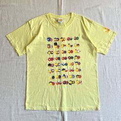 90s　vintage　SMILEY　スマイリー　ニコちゃん　スマイルフェイス　万国旗　世界の国旗柄　アートグラフィック　ビッグプリント　半袖コットンTシャツ　カットソー　レモンイエロー　anvilボディ　L　Y2K　アメカジ　個性派　サブカル　C-BOY