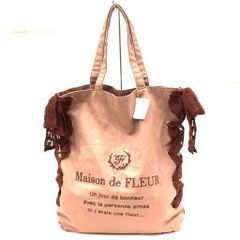 メゾンドフルール サイドレースアップ トートバッグ ピンクベージュ系 裏地チェック Maison de FLEUR 6472799