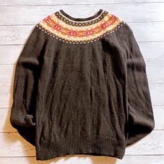 希少フェアアイル柄 J.CREW WOOL SWEATER ジェイクルー ダークブラウン オレンジ ピンク アイボリー フェアアイル柄 ノルディック柄 ウールニットセーター ヴィンテージ 古着 #26279