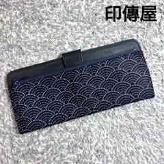 印傳屋 印伝 INDEN-YA 長財布 印伝 鹿革 青海波 ネイビー 漆