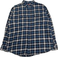 【80s-90sオールド・王道ワークウエア】BIG MAC ヘビーネルシャツ　AUTHENTIC WORKWEARライン 紺×青チェック XLサイズ　トレンドの身幅63cmワイドボックスシルエット