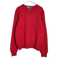 Polo by Ralph Lauren / ポロ ラルフローレン Vネック ウールニットセーター レッド (メンズ XL) 中古 古着 Z2083