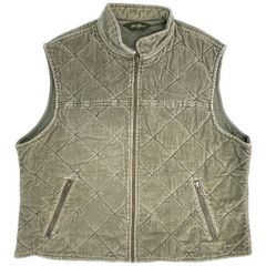 Eddie Bauer / エディーバウアー コーデュロイ キルティングベスト アウトドア オリーブ (メンズ M相当) 中古 古着 Z2110