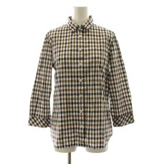 アクアスキュータム AQUASCUTUM シャツ 長袖 チェック柄 8 茶 ブラウン 紺 ネイビー 白 ホワイト /KU ■MA