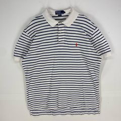 古着 ポロバイラルフローレン Polo by Ralph Lauren 半袖シャツ ワンポイント刺繍 ポロシャツ XL  ホワイト系 ボーダー メンズ