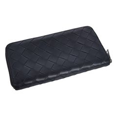 美品 ボッテガヴェネタ BOTTEGAVENETA 財布 長財布 ラウンドファスナー ロングウォレット イントレチャート イタリア製 メンズ 本革 レザー ブラック