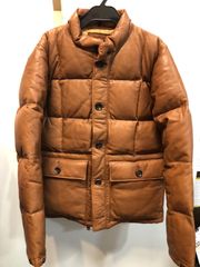 ◆STUSSY×PRANKSTER レザーダウンジャケット Mサイズ 茶色 メンズ 中古◆22950