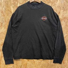 HARLEY-DAVIDSON ハーレーダビッドソン ハイネック モックネック ワンポイント刺繡 袖フレイムロゴ 長袖Tシャツ ロンT ブラック L USED 古着