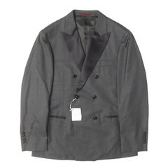 【新品】BRUNELLO CUCINELLI ブルネロクチネリ ジャケット グレー ブラック 54 サテンピークドラペル ダブルブレスト 2B テーラードジャケット イタリア製 アウター ブレザー 上着【メンズ】