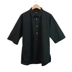 ナノユニバース nano universe シャツ ウール XL 黒 ブラック 無地 レギュラーカラー 半袖 /RN ■GY70